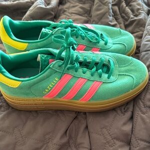 Adidas Gazelle Green with Pink and Yellow Accents